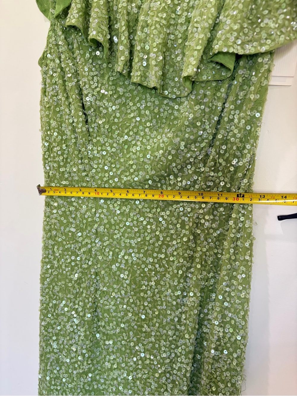 Mac Duggal 5611 Ruffled Asymmetrical Neck Sequin Prom Gown Key Lime With Detail - Picture 15 of 16